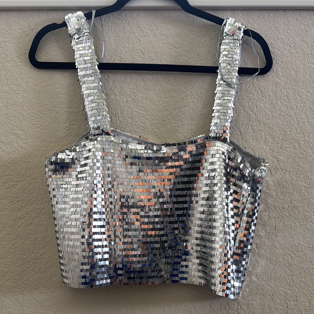 Zara Silver Sequin Sleeveless Tank Top